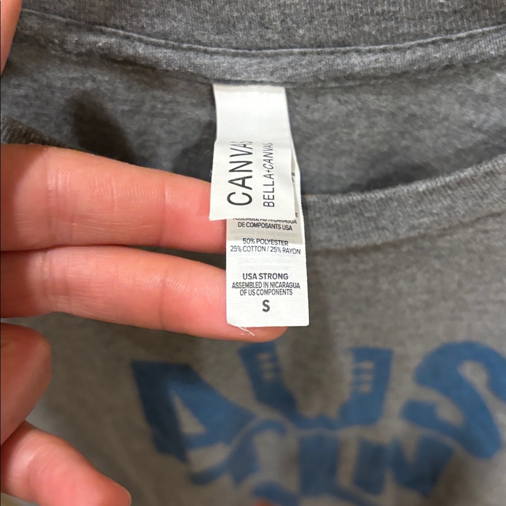 Austin tee shirt Bella Canvas Gray Tee with Blue Graphic - Picture 4 of 8